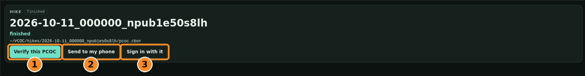 Finished hike with Verify this PCOC, Send to my phone and Sign in with it.