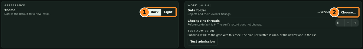 Settings with Theme and Data folder Choose.